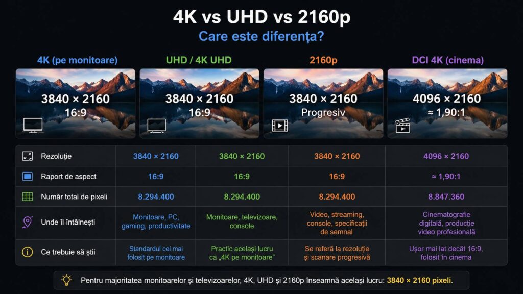 4K vs UHD vs 2160p diagrama