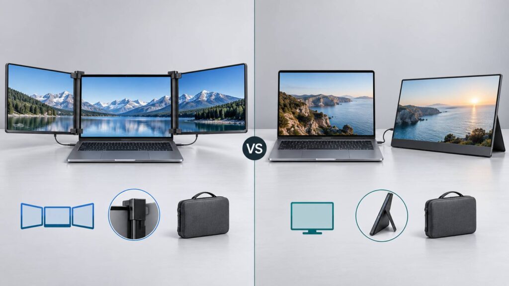 laptop screen extender vs monitor portabil diagrama