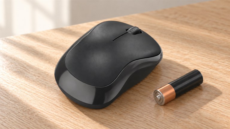 Logitech M240 Silent autonomia și întreținerea, manufacturer render on a generated backdrop