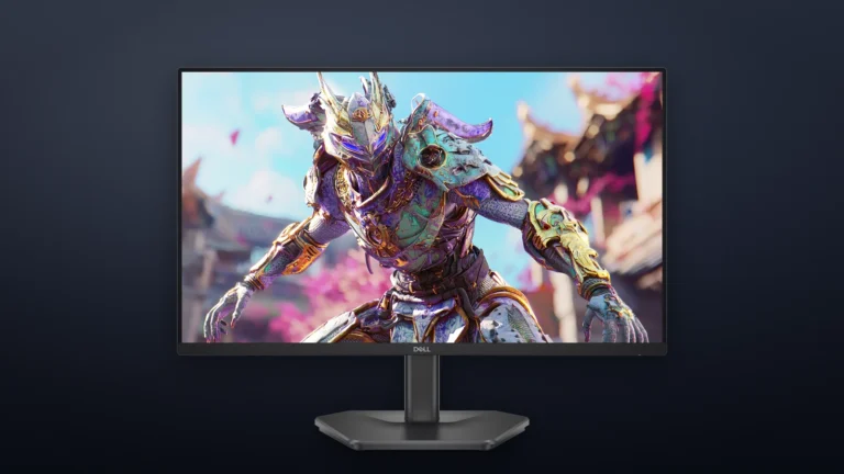 Dell SE2426HG văzut din față, cu ramele subțiri pe trei laturi și piciorul cu bază trapezoidală